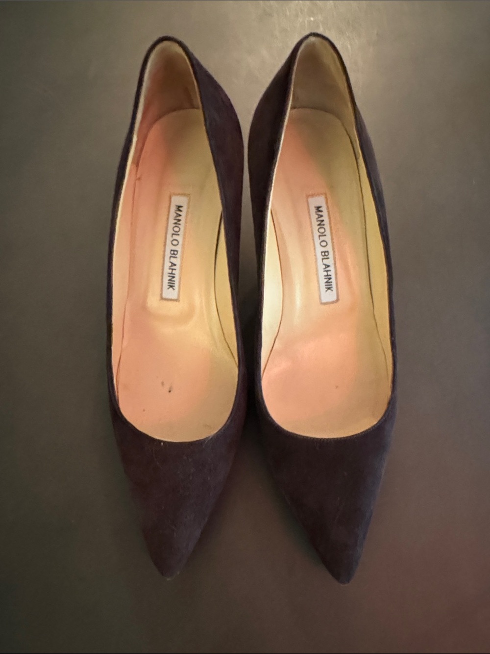 Manolo Blahnik Black Suede Pointed Pumps